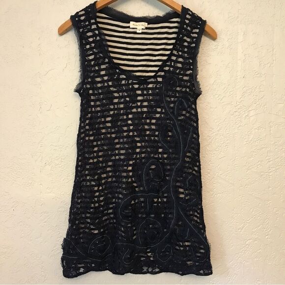 Anthropologie Meadow Rue Lace Overlay Striped Top (M) - Picture 3 of 10